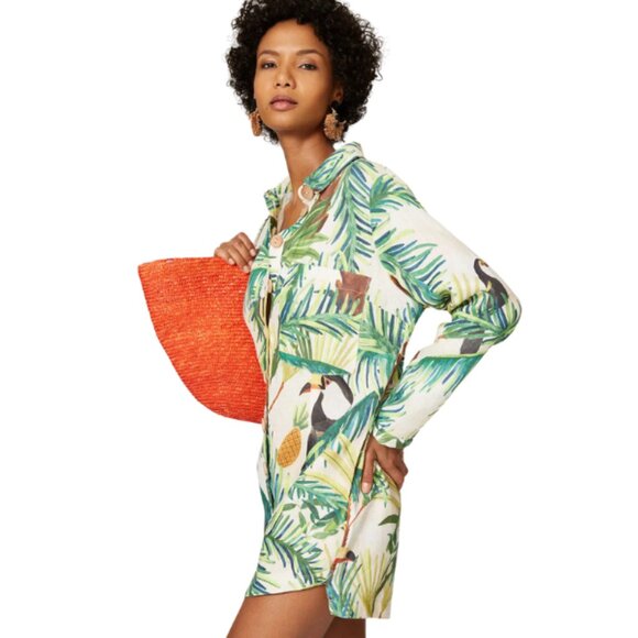 FARM RIO Toucan Paradise Linen Romper Green Beige | Tropical | Small * - Picture 1 of 11